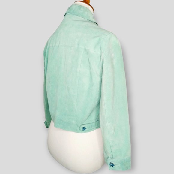 Vintage Wilsons Leather 100% Suede Cropped Jacket Size Large Aqua Barbiecore - Picture 5 of 12